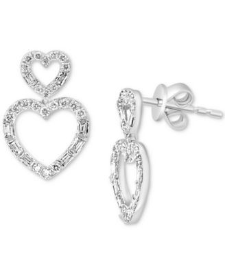 EFFY Collection - Diamond Round & Baguette Open Heart Drop Earrings (3/8 ct. t.w.) in 14k White Gold