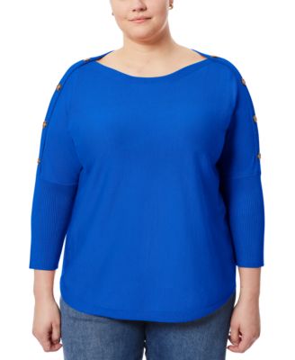 Melissa Paige - Plus Size Button-Sleeve Boat-Neck Sweater