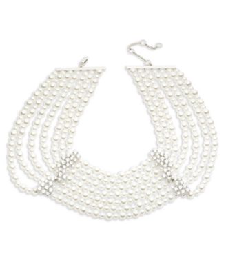 Givenchy - Silver-Tone Crystal & Imitation Pearl Multi-Row Statement Necklace, 16" + 3" extender