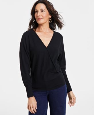 I.N.C. International Concepts - Women's Surplice Long-Sleeve Sweater