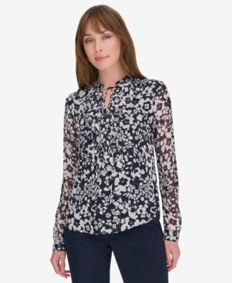 Tommy Hilfiger - Women's Ruffled Floral Print Split-Neck Top