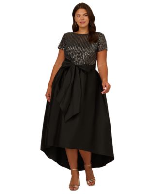 Adrianna Papell - Plus Size Sequined High-Low Gown