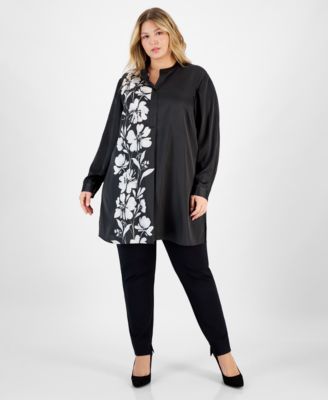 Anne Klein - Plus Size Floral-Graphic Tunic Blouse