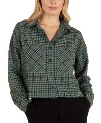 Hurley - Juniors' Printed Wilson Button-Down Cropped Top