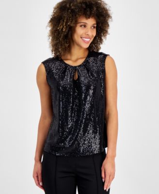 Kasper - Women's Mirror-Dot Front-Keyhole Sleeveless Top