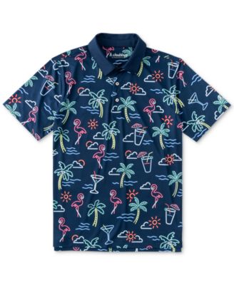 Chubbies - Men's The Neon Light Tailored-Fit Performance Flamingo, Cocktail & Palm Print Polo Shirt