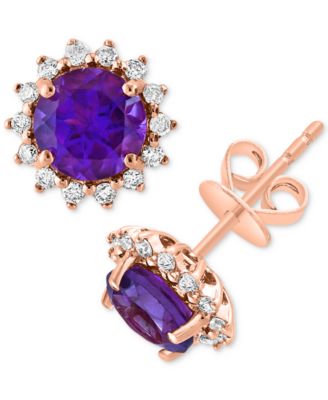 EFFY Collection - Amethyst (1-5/8 ct. t.w.) & Diamond (1/5 ct. t.w.) Halo Stud Earrings in 14k Rose Gold (Also in Blue Topaz & Citrine)
