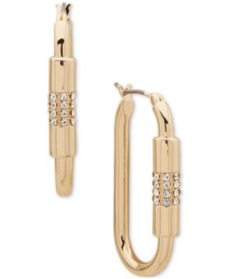 DKNY - Gold-Tone Pav&eacute; Link Medium Hoop Earrings