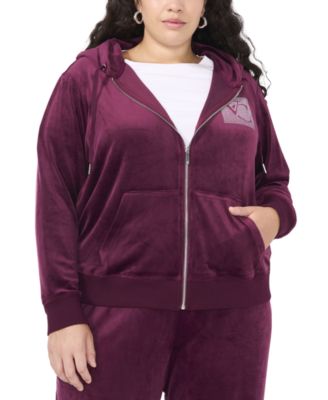 Vince Camuto - Plus Size Velour Rhinestone-Logo Hoodie