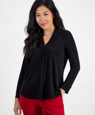 AK Anne Klein - Petite Long-Sleeve V-Neck Blouse