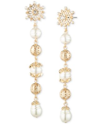 Marchesa - Gold-Tone Imitation Pearl & Crystal Linear Drop Earrings