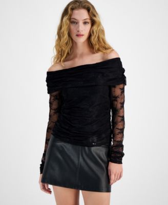 Bar III - Women's Off-The-Shoulder Lace-Sleeve Top