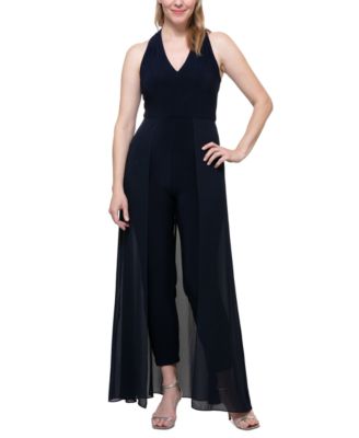 SL Fashions - Women's Halter-Neck Overlay Jumpsuit