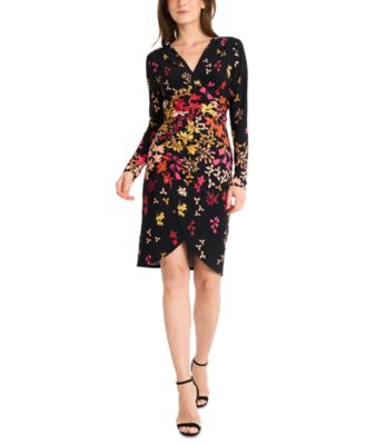 Maggy London - Women's Floral Ruched Faux-Wrap Dress