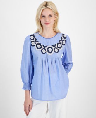 Nautica Jeans - Women's Cotton Embroidered Pleated Top
