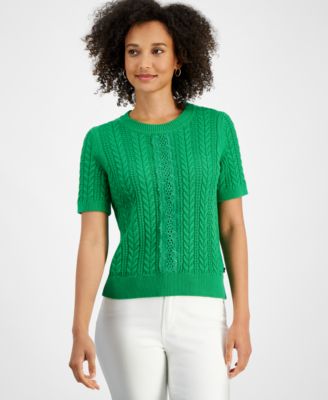 Nautica Jeans - Women's Cable-Knit Lace-Inset Sweater