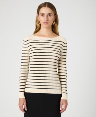 French Connection - Women's Stripe Crinkle Knit Long-Sleeve Top