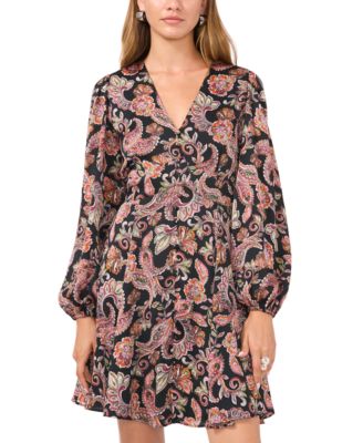 1.STATE - Women's Long-Sleeve V-Neck Mini Dress