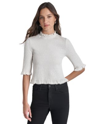 DKNY Jeans - Women's Sequin Smocked Elbow-Sleeve Top