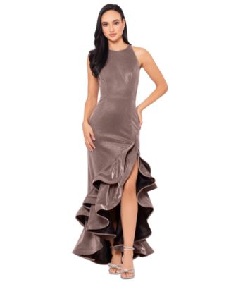 Betsy & Adam - Petite Galaxy Glitter Ruffled Gown