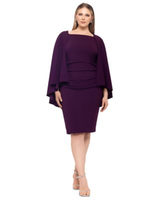 Betsy & Adam - Plus Size Cape-Overlay Sheath Dress