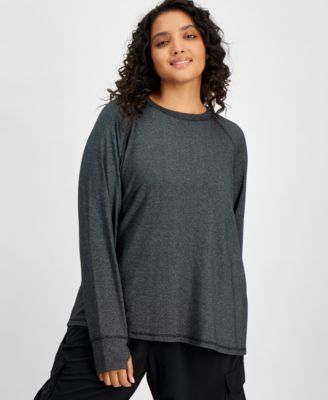 ID Ideology - Plus Size Metallic Thumbhole Long-Sleeve Top