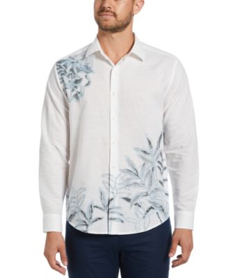 Cubavera - Men's Linen Blend Reverse Asymmetric Placement Print Long Sleeve Button-Down Shirt