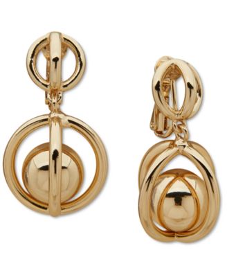 Anne Klein - Gold-Tone Orbital Sphere Clip-On Drop Earrings