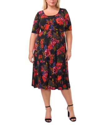 MSK - Plus Size Printed Round-Neck Midi Jersey Dress