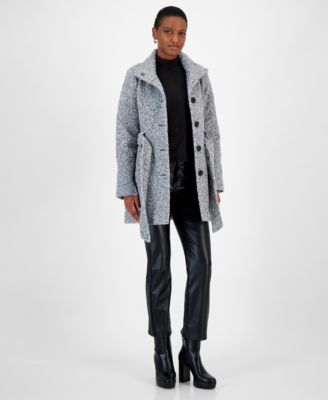 BCX - Juniors' Boucl&eacute; Single-Breasted Belted Coat