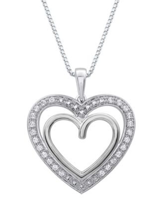 Marsala - Diamond Double Heart Halo 18" Pendant Necklace (1/4 ct. t.w.) in Sterling Silver