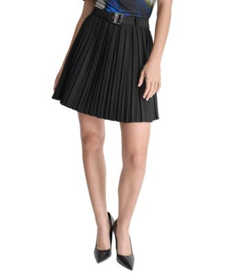 DKNY - Petite Solid Pleated Belted Mini Skirt