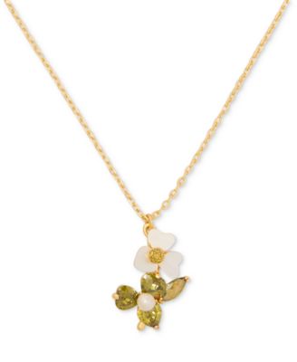 kate spade new york - Gold-Tone Mixed Stone Flower Pendant Necklace, 16" + 3" extender