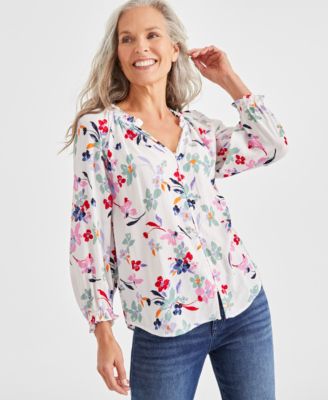 Style & Co - Plus Size Scandi Tile Shine V-Neck Blouse