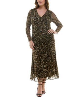 Taylor - Plus Size V-Neck Side-Ruched Long-Sleeve Dress