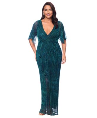 Betsy & Adam - Plus Size Metallic Ruffle Long Gown