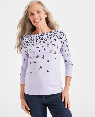 Style & Co - Petite Animal Rain Cotton Knit Top