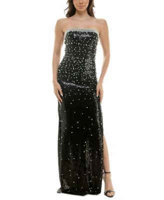 B Darlin - Juniors' Faux-Pearl-Embellished Strapless Gown