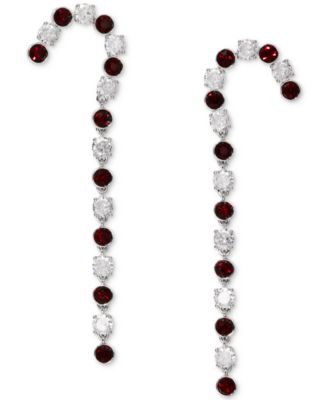 AJOA - Silver-Tone Crystal Stone Candy Cane Linear Earrings