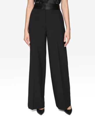 KARL LAGERFELD PARIS - Women's Satin-Waist Wide-Leg Pants