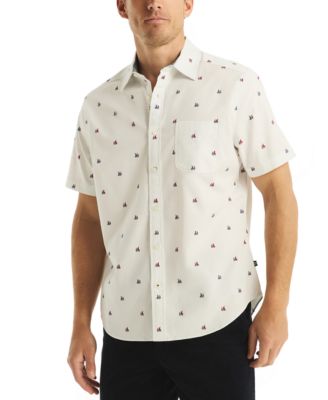 Nautica - Men's Short Sleeve Button Front Sailboat Print Shirt