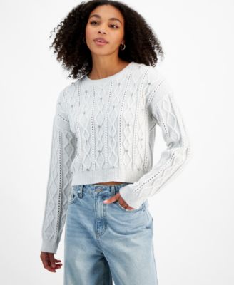 Madden Girl - Juniors' Crewneck Rhinestone-Embellished Sweater