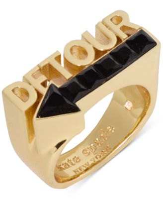 kate spade new york - Gold-Tone Jet Cubic Zirconia Detour Statement Ring