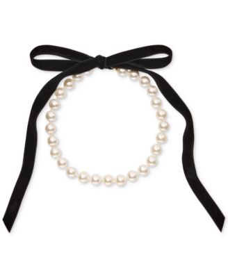kate spade new york - Gold-Tone Imitation Pearl Velvet Tie 78" Statement Necklace