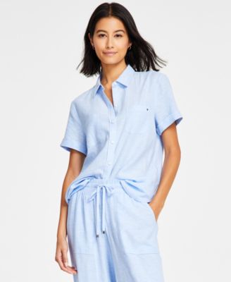 Tommy Hilfiger - Women's Linen-Blend Short-Sleeve Shirt