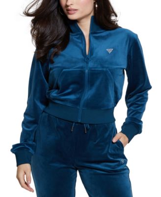 GUESS - Women's Couture Embellished Full-Zip Cropped Sweatshirt