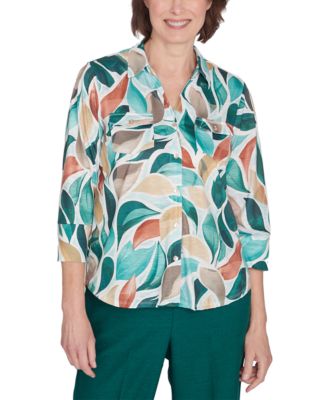 Alfred Dunner - Petite Abstract Leaf 3/4-Sleeve Shirt
