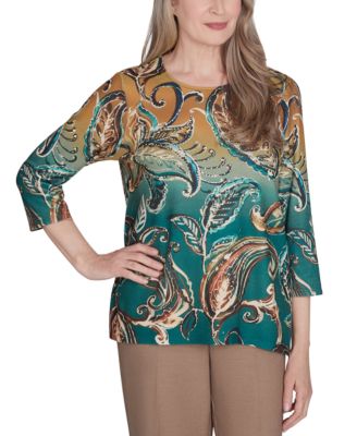 Alfred Dunner - Petite Paisley Ombr&eacute; 3/4-Sleeve Top