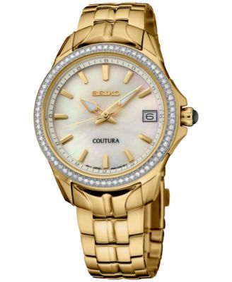 Seiko - Women's Coutura Diamond (1/4 ct. t.w.) Gold-Tone Stainless Steel Bracelet Watch 34mm