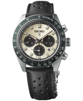 Seiko - Men's Solar Chronograph Prospex Speedtimer Black Leather Strap Watch 41mm